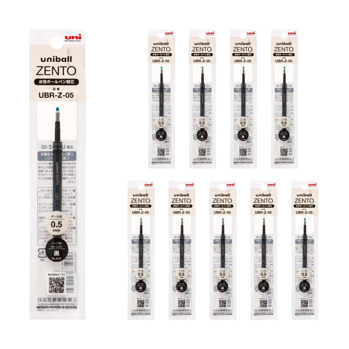 uniball ZENTO Water-Based Ink Refill UBR-Z-05, 0.5mm Fine Point, Black, Pack of 10 | Smooth Ink Flow, 40% Less Friction - main product image