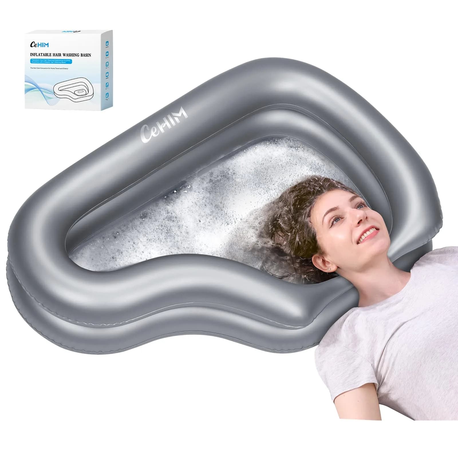Cehim Inflatable Shampoo Basin for Elderly Bedside Hair Washing | Portable, Leak-Proof, Quick Inflatable (32.8 x 22 x 7.08 inches) - main product image