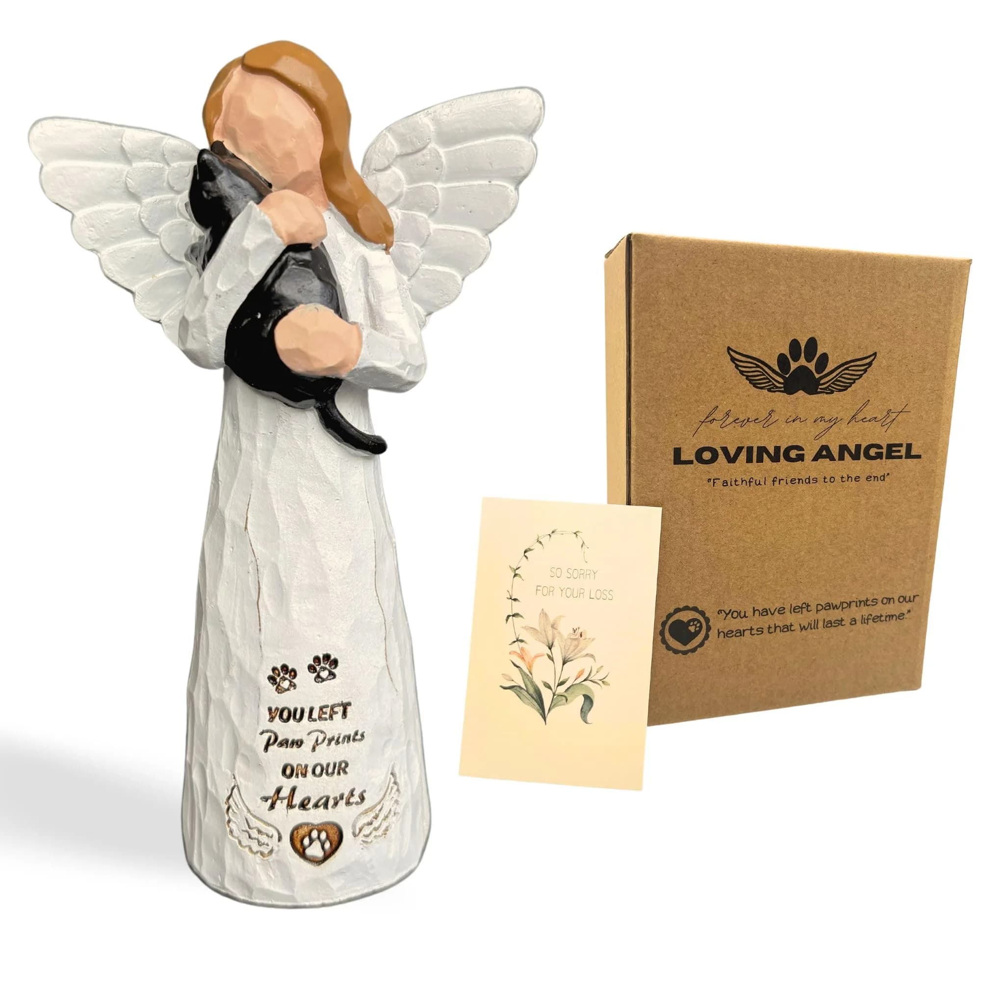 DUDULOVY Cat Memorial Gifts - Angel Statue, Black, Polyresin, Pet Memorial Products - main product image