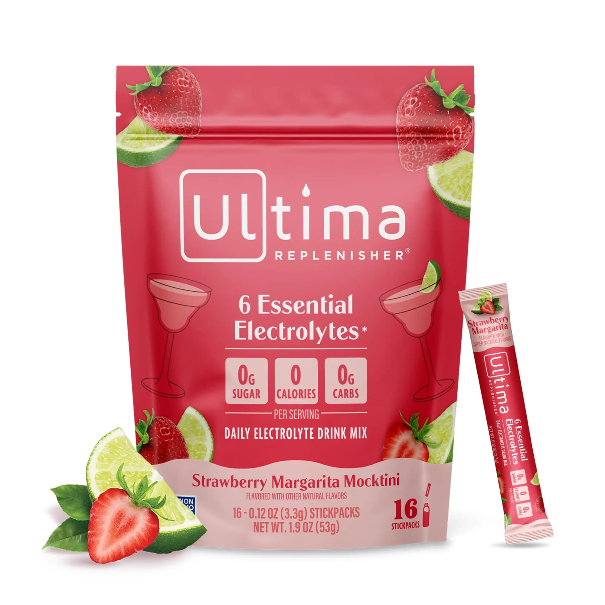 Ultima Replenisher Strawberry Margarita Electrolyte Packets 16 Stickpacks | Sugar-Free Hydration with 6 Key Electrolytes - main product image