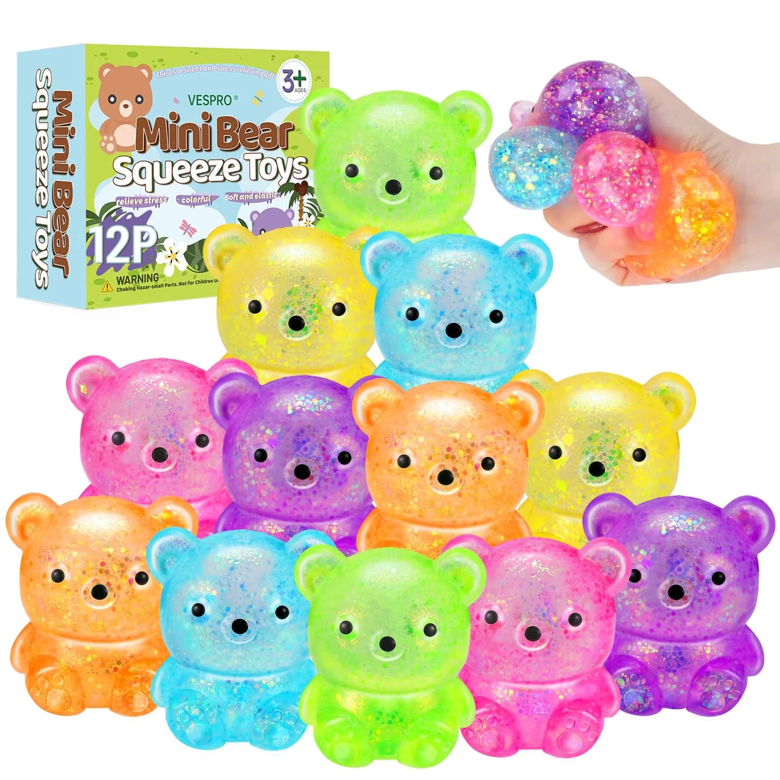 VESPRO Cute Bear Squeeze Ball Fidget Toys 5.3cm (2.1 inch) | Non-Toxic TPR Stress Ball - main product image
