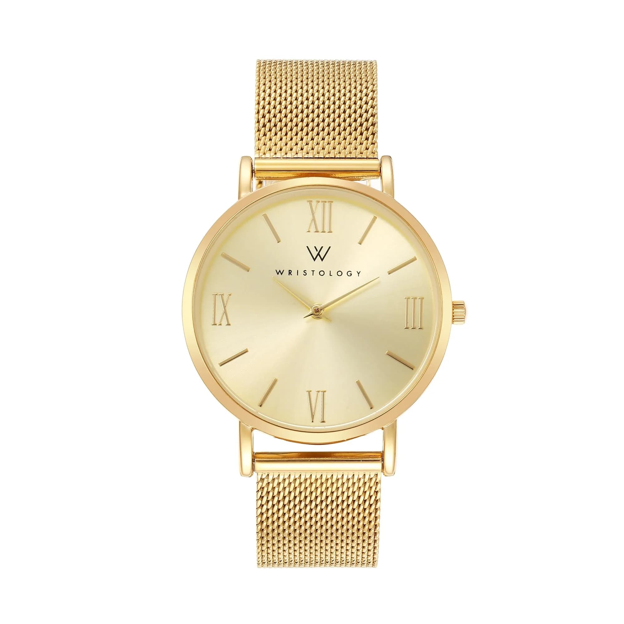 WRISTOLOGY Large face Roman Numerals Womens Watch with Easy Change Band | Clear Analog Face, 38mm, Gold - main product image
