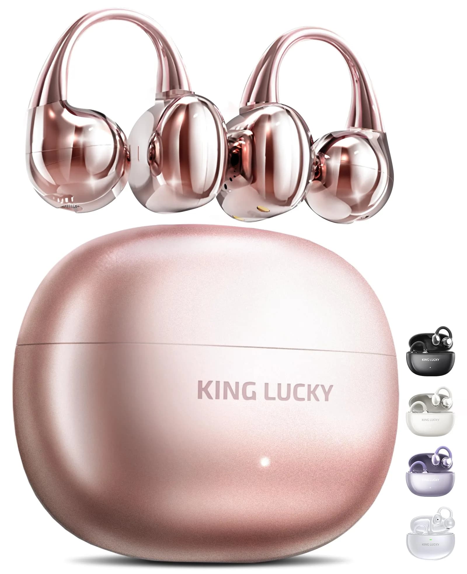Kinglucky Clip-On Earbuds Gen 3 | Open-Ear Wireless Bluetooth 6.0 Headphones with Mic, 50H Play, ENC, Waterproof, Pink - main product image