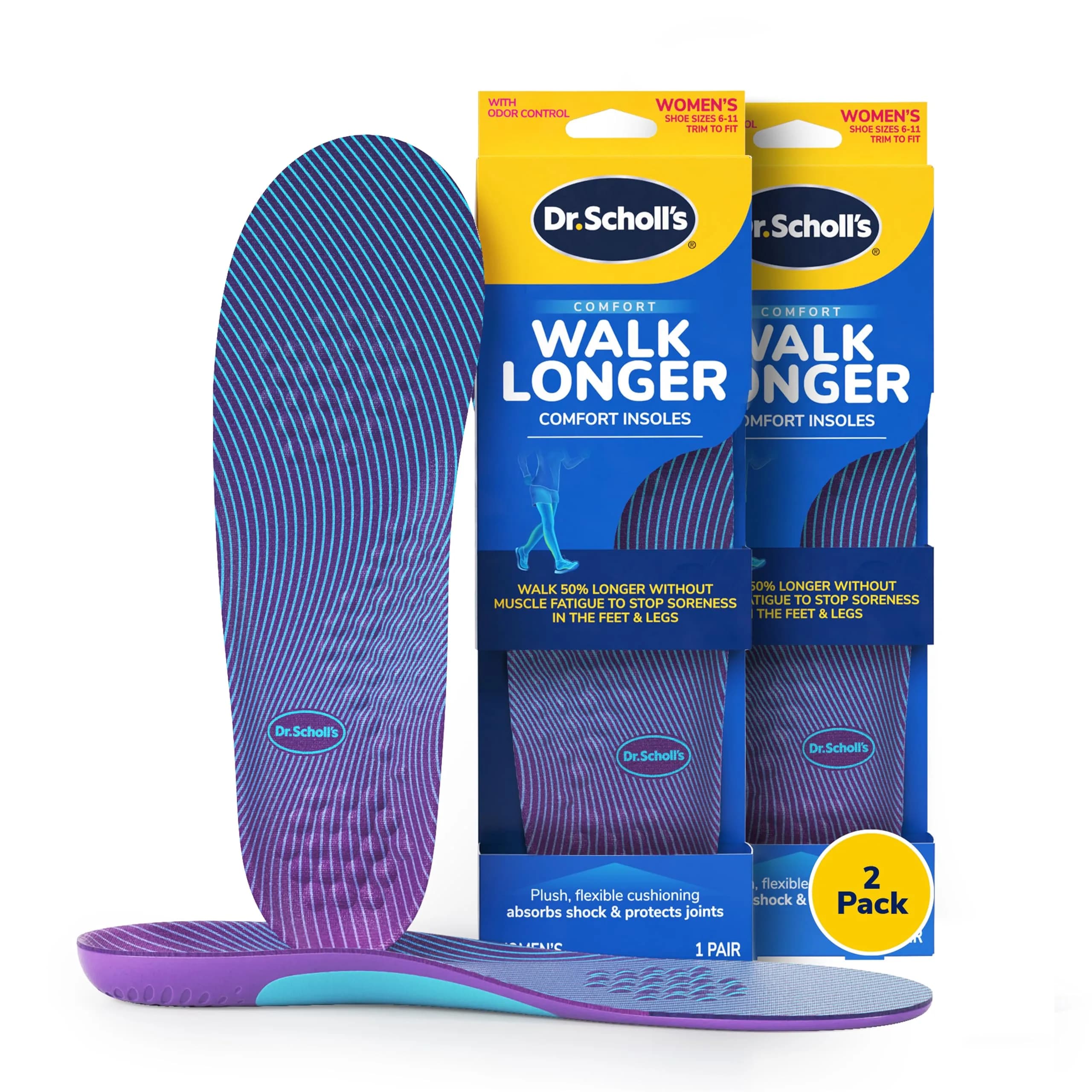 Dr. Scholl's Walk Longer Insoles for Women, Arch Support Shoe Inserts | Full-Length Foam Comfort & Odor Control - main product image