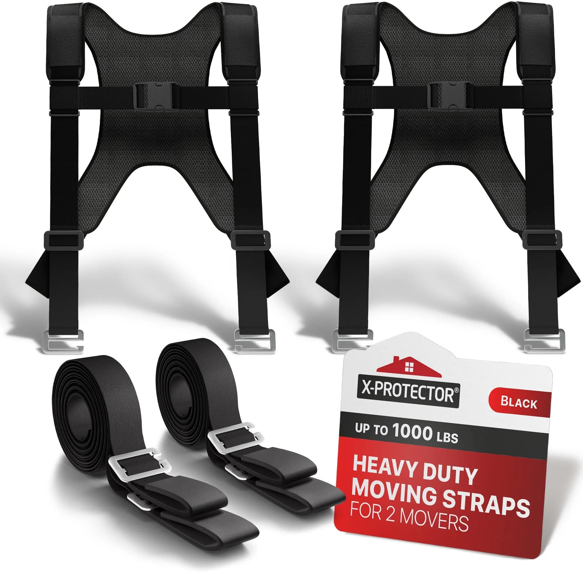 X-Protector Moving Straps 2 Pairs (4 Total) Black Lifting Straps for 2 Movers - main product image