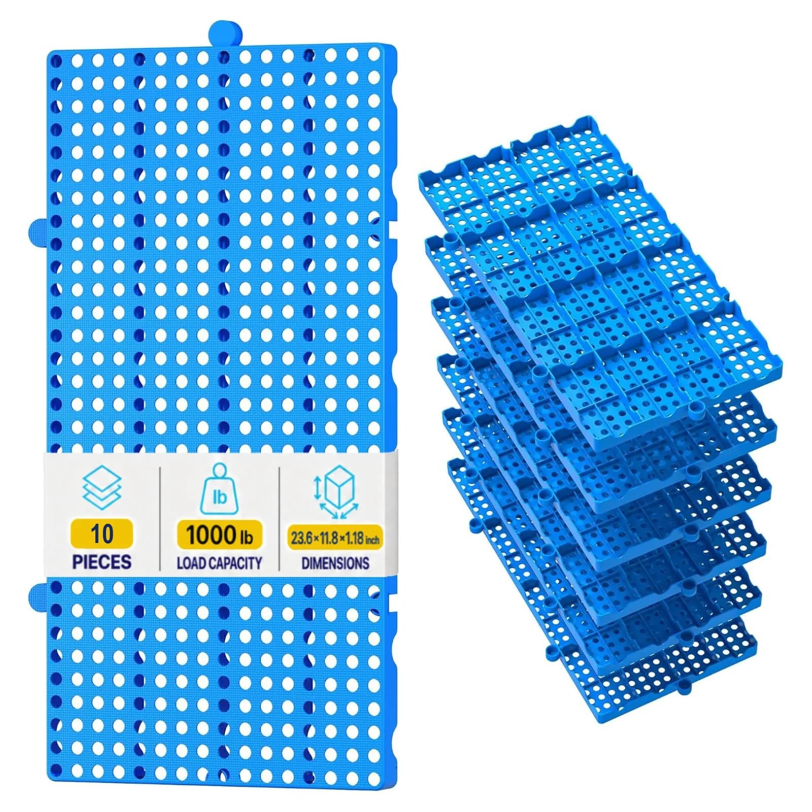 XyVoltic Plastic Pallets 10 Pack | Basement Storage, 1000lb Capacity, Blue - main product image