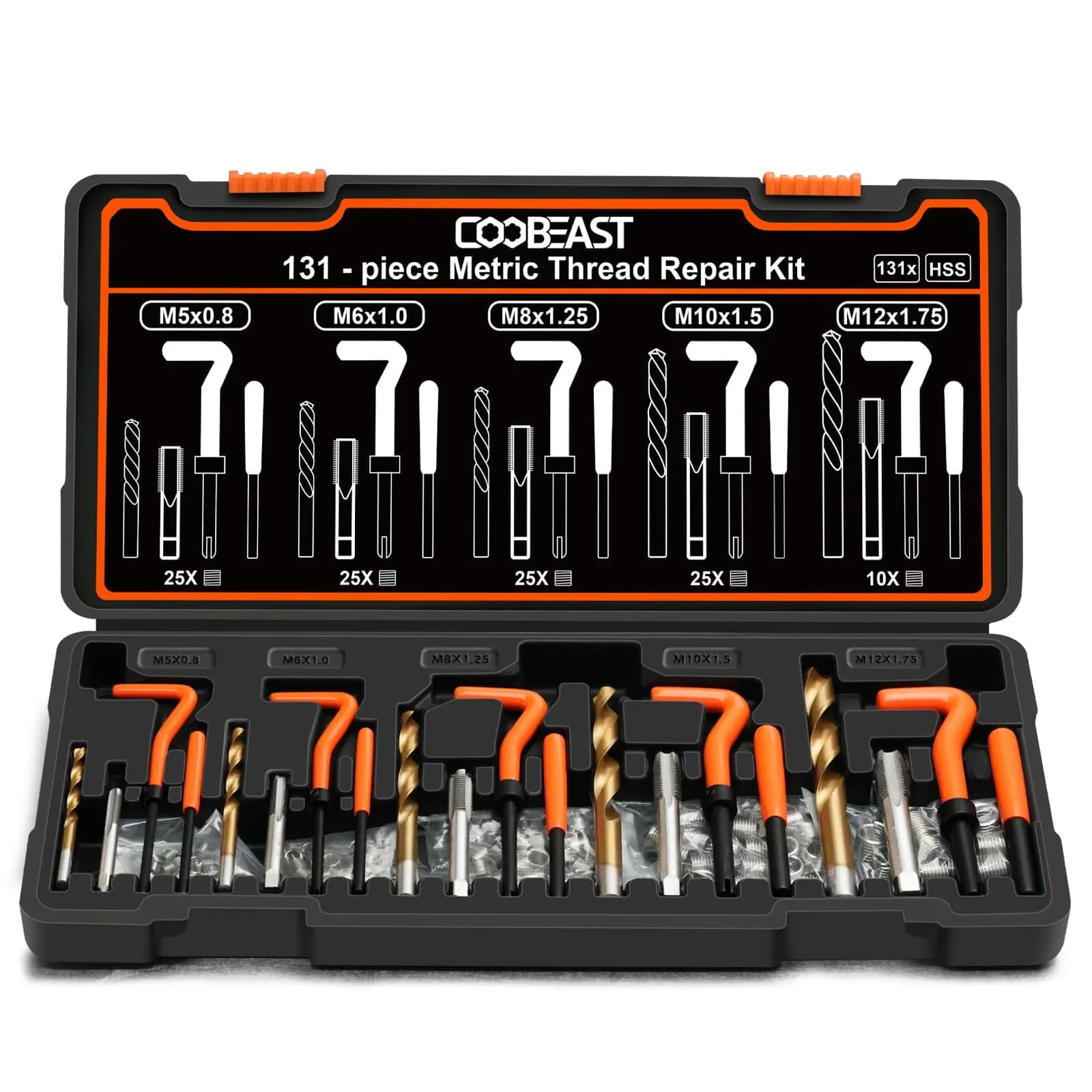 coobeast 131PCS Metric Thread Repair Kit M5-M12 | Restore Stripped Threads - main product image