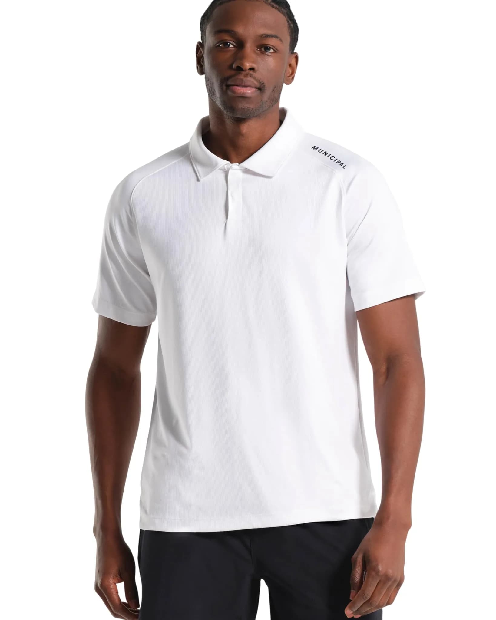 MUNICIPAL SportCross Tech Short Sleeve Polo Shirt, White, Large | Rapid Dry, Recycled Poly, Athletic Fit - main product image