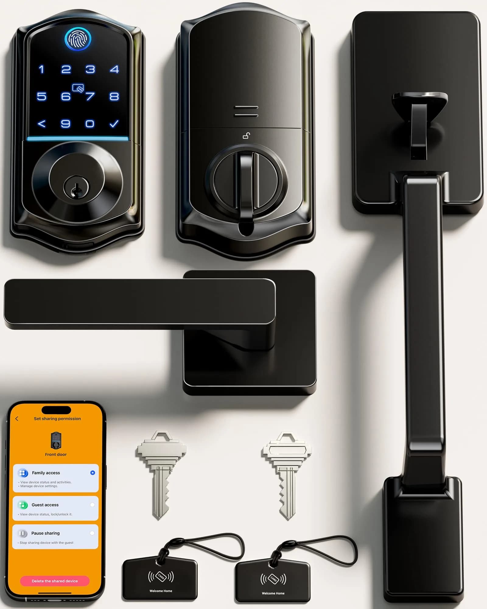 Veise VE017-D Fingerprint Smart Front Door Lock Set, Matte Black | App Control, 8-in-1 Keyless Entry, Auto Lock, Touchscreen Keypad - main product image