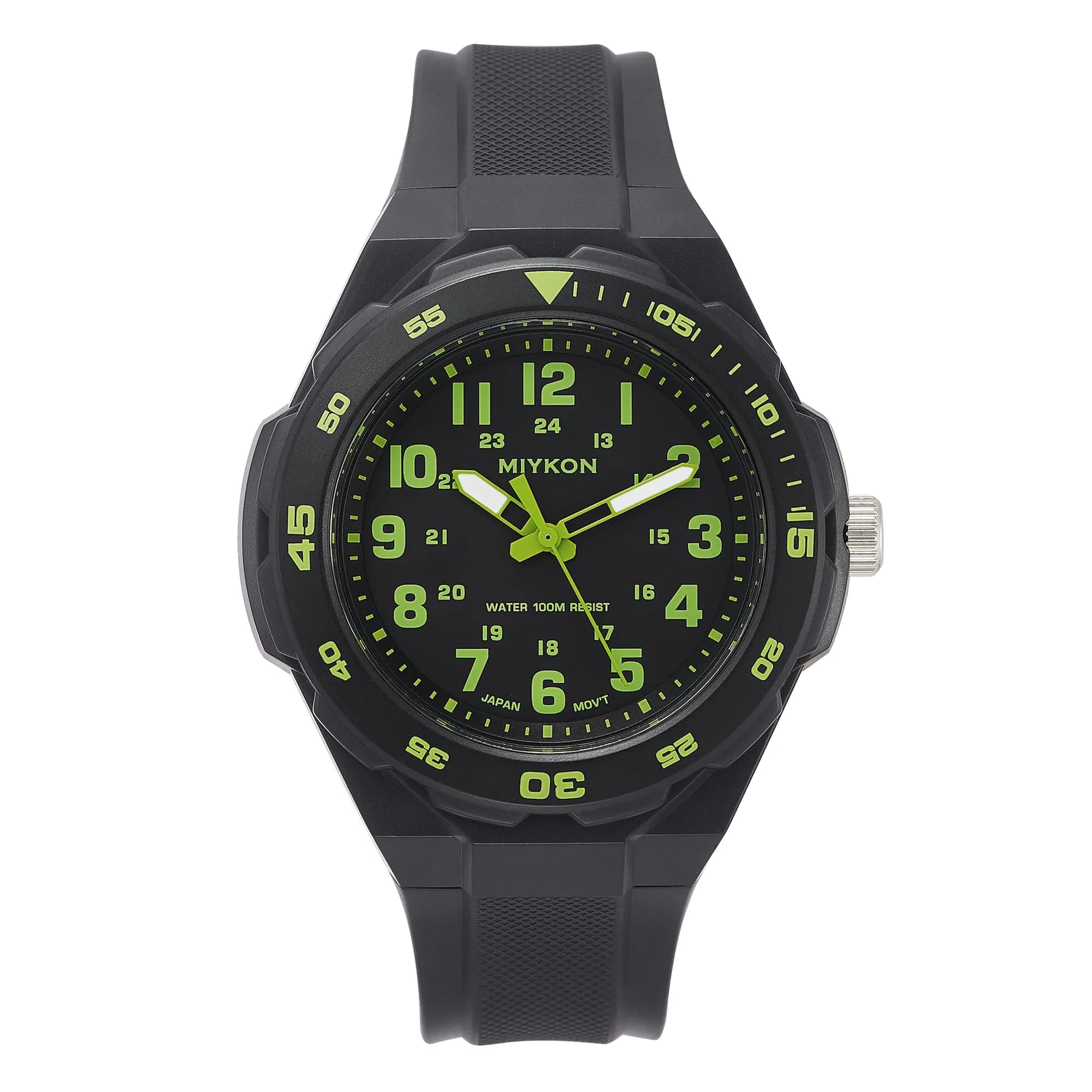 Miykon Men's Black Sports Dive Watch | 100M Water Resistance, Rotating Bezel, Shockproof Resin Case - main product image