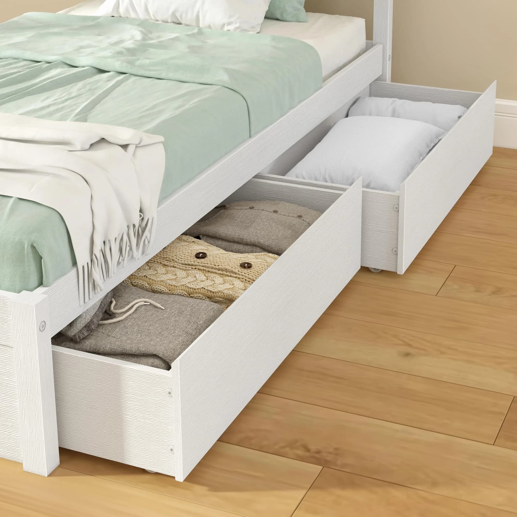 Grain & Grove Bear Underbed Storage Drawers 2 Pack | Brushed White, Engineered Wood, Fits Twin & Full Beds - main product image