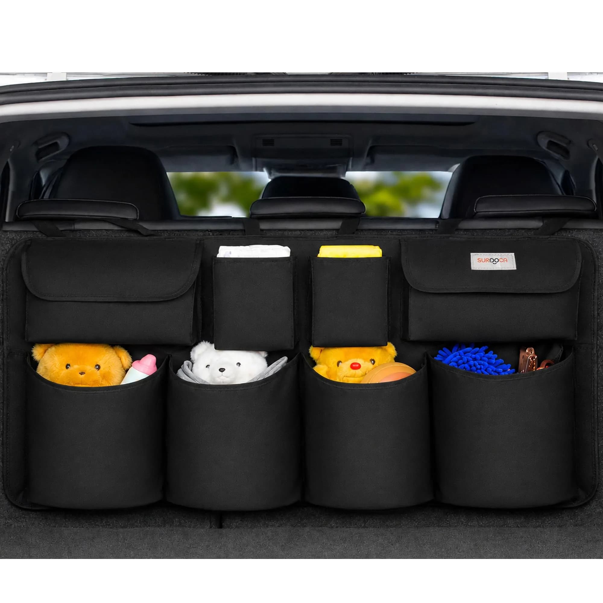 SURDOCA Large Capacity Car Trunk Organizer 110cm (43.3in) | Heavy Duty 600D Oxford Fabric with 8 Pockets - main product image