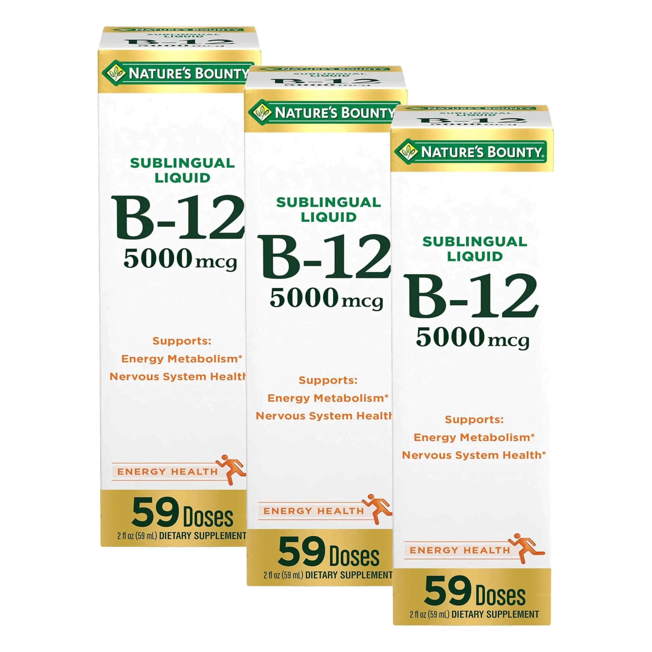 Nature's Bounty Vitamin B12 Sublingual Liquid 5000 mcg 177ml (6 Fl Oz) | Cardiovascular & Cellular Energy Support - main product image