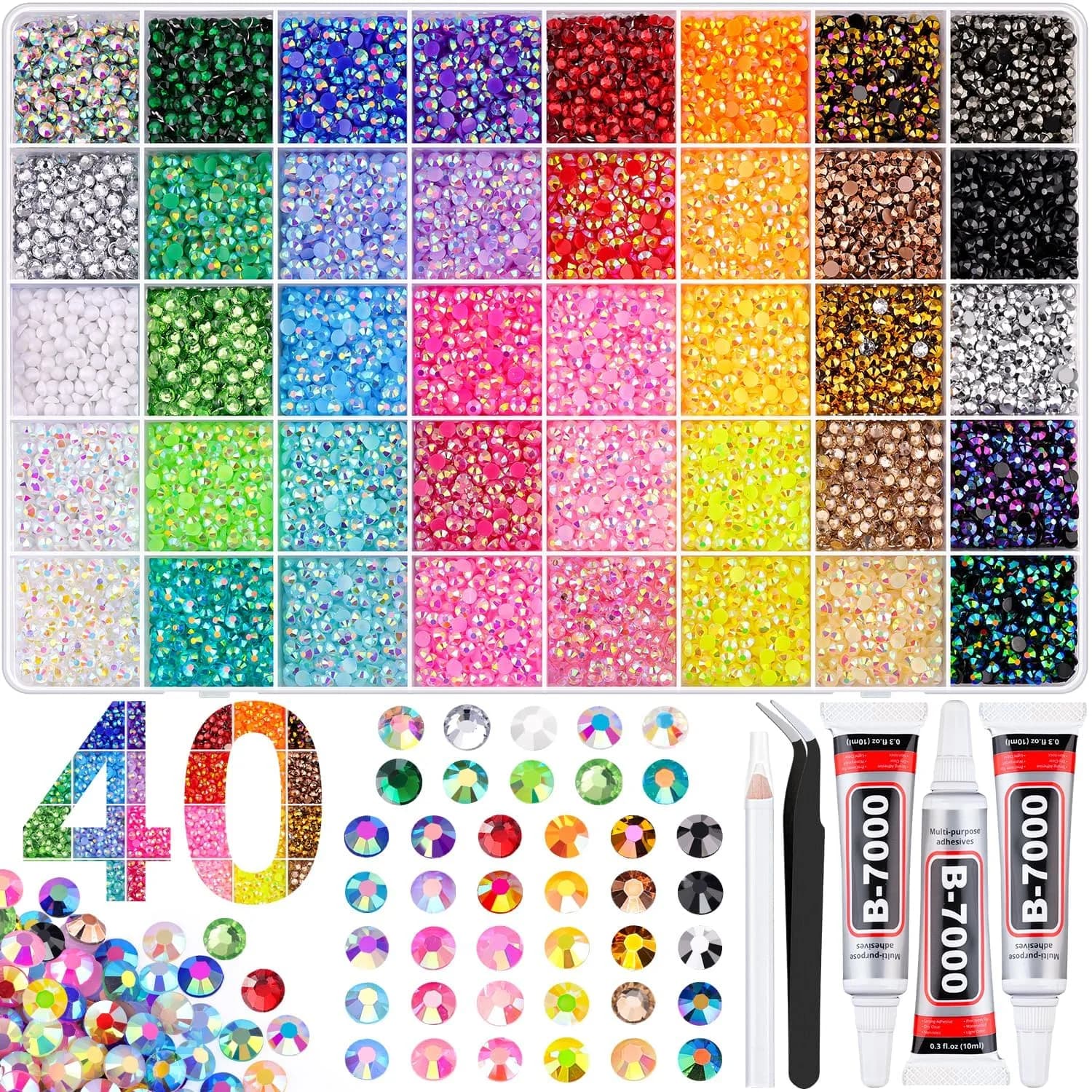 BELLEBOOST 50000Pcs 40 Colors Jelly Rhinestones | 3mm Multicolor Resin Flatback Gems for Nail Art & Crafts - main product image