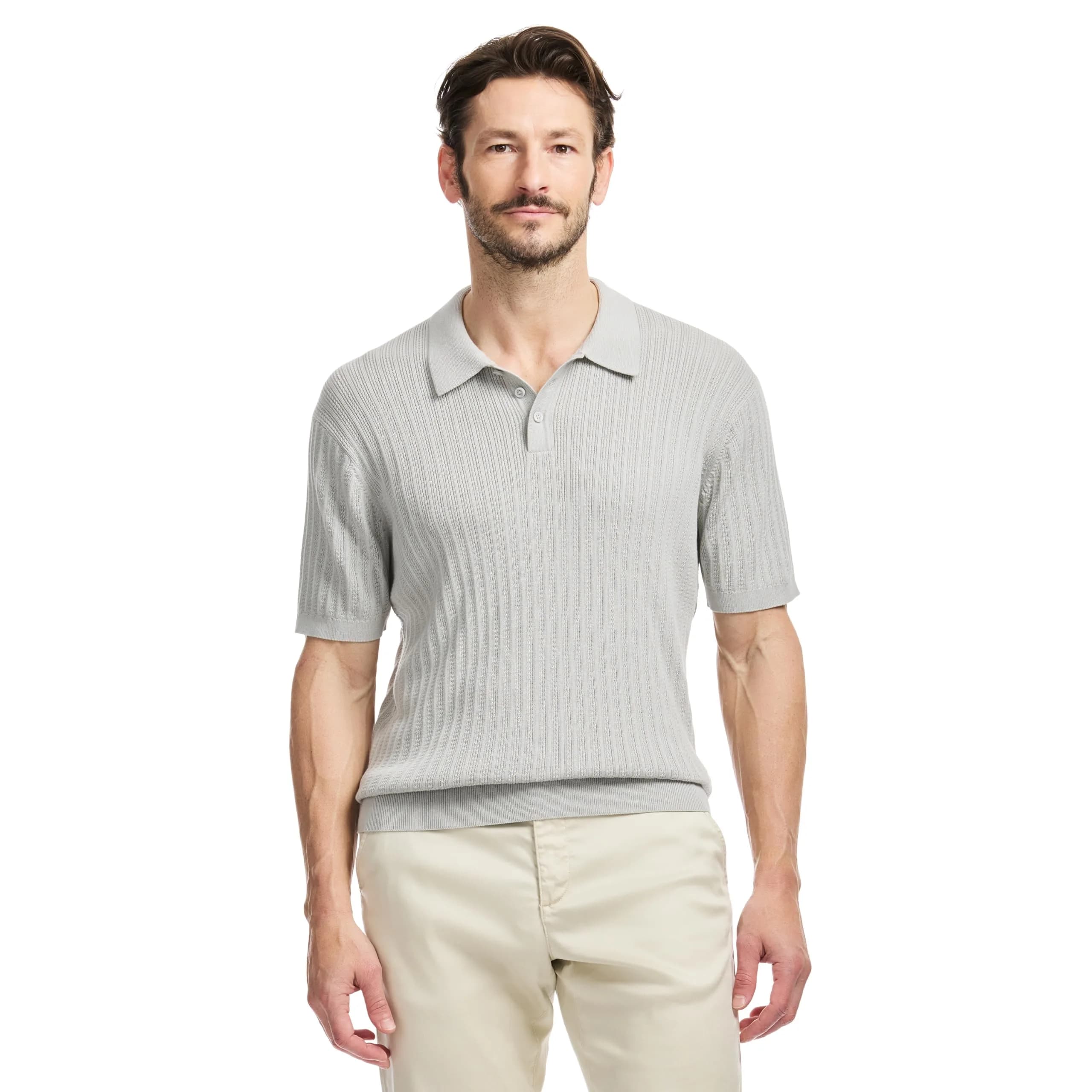 SAKS Fifth Avenue Men's Short Sleeve Vertical Texture Rib Knit Sweater Polo, Premium Cotton Blend Knit Top, Classic-Fit & Richly Detailed | Breathable & Elegant - main product image