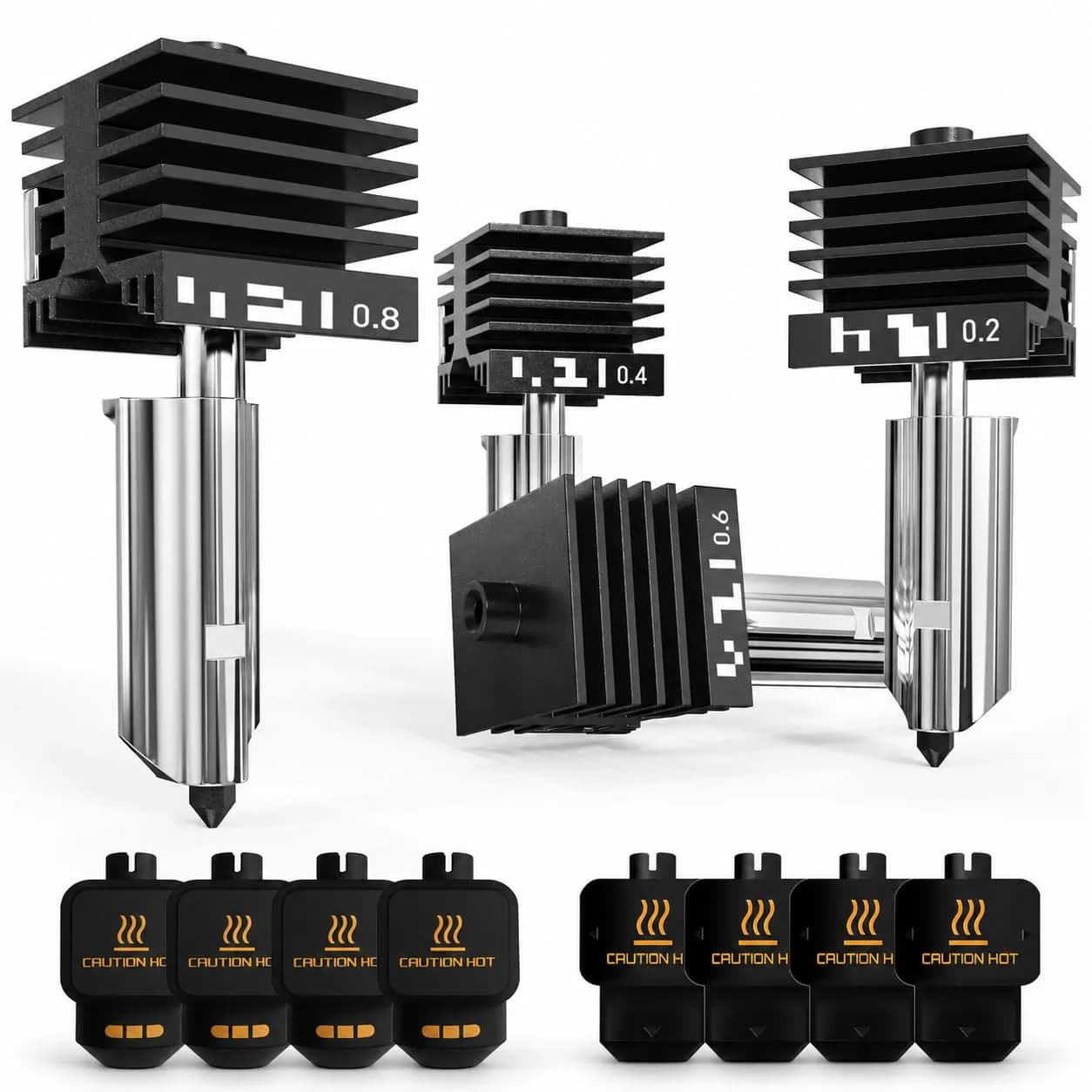 HIKUDIY 4PCS 0.2/0.4/0.6/0.8mm Hardened Steel Hotend Kit for Bambu Lab X2D/P2S/H2S/H2D/A1/A1 Mini | Precision Extrusion for 1.75mm Filament - main product image