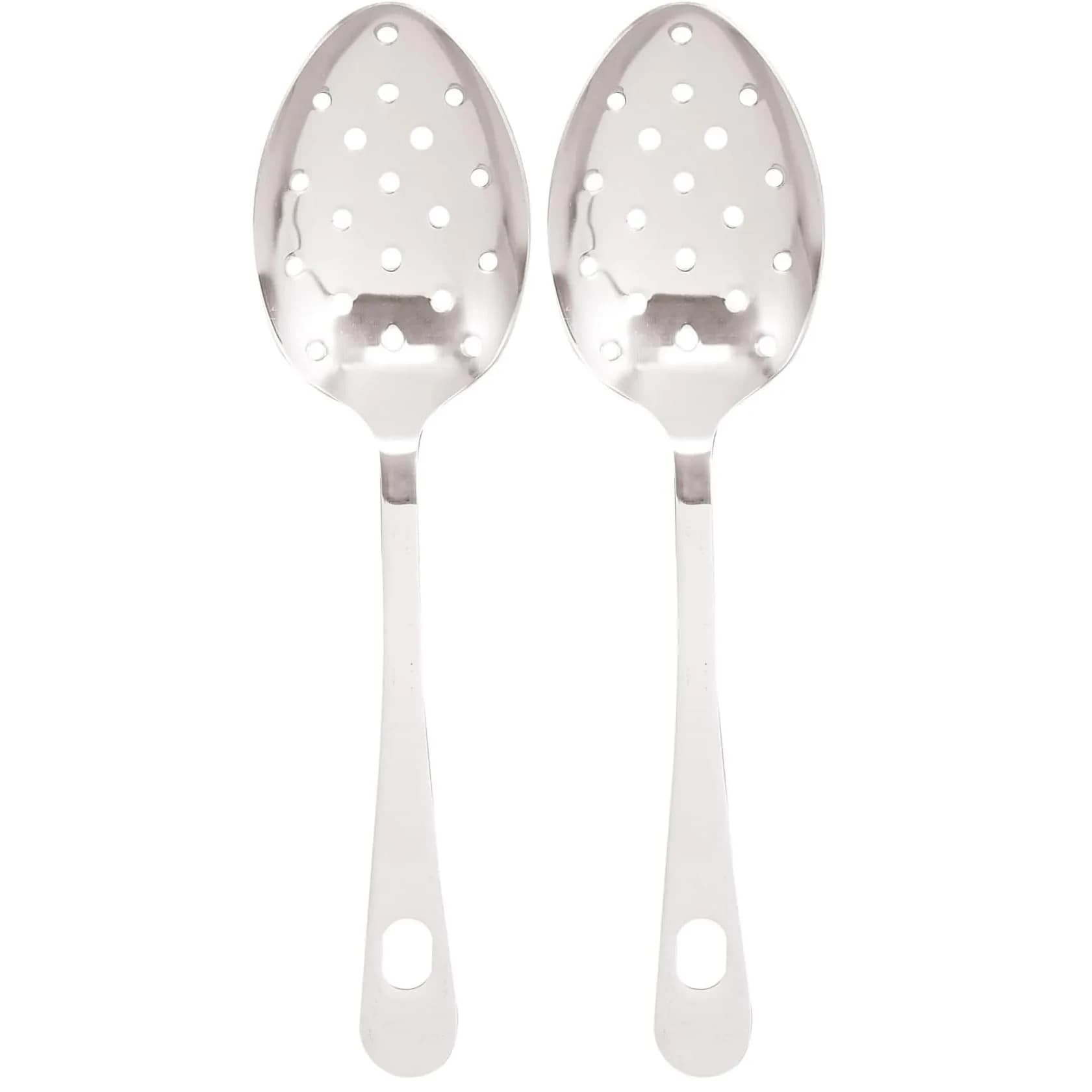 HIC Kitchen Pierced Serving Spoon Japanese Stainless Steel 23 cm (9.625 x 2.5 x 0.125-Inches) Pack of 2 | Drains Liquids for Mess-Free Serving - main product image