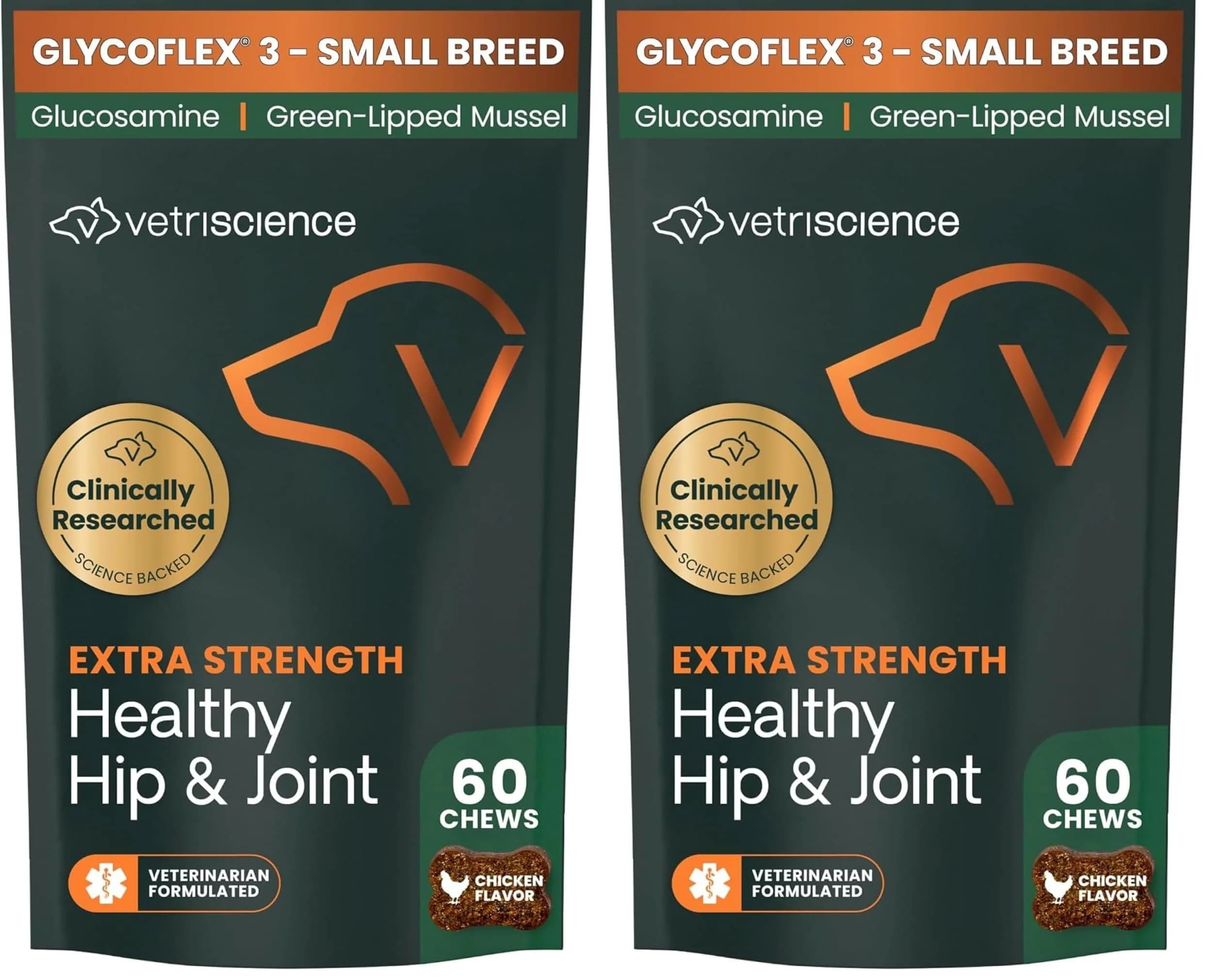 VetriScience Extra Strength Healthy Hip & Joint Chews for Small Dogs | 60 Chews (120 Total Chews) | Supports Mobility & Flexibility - main product image