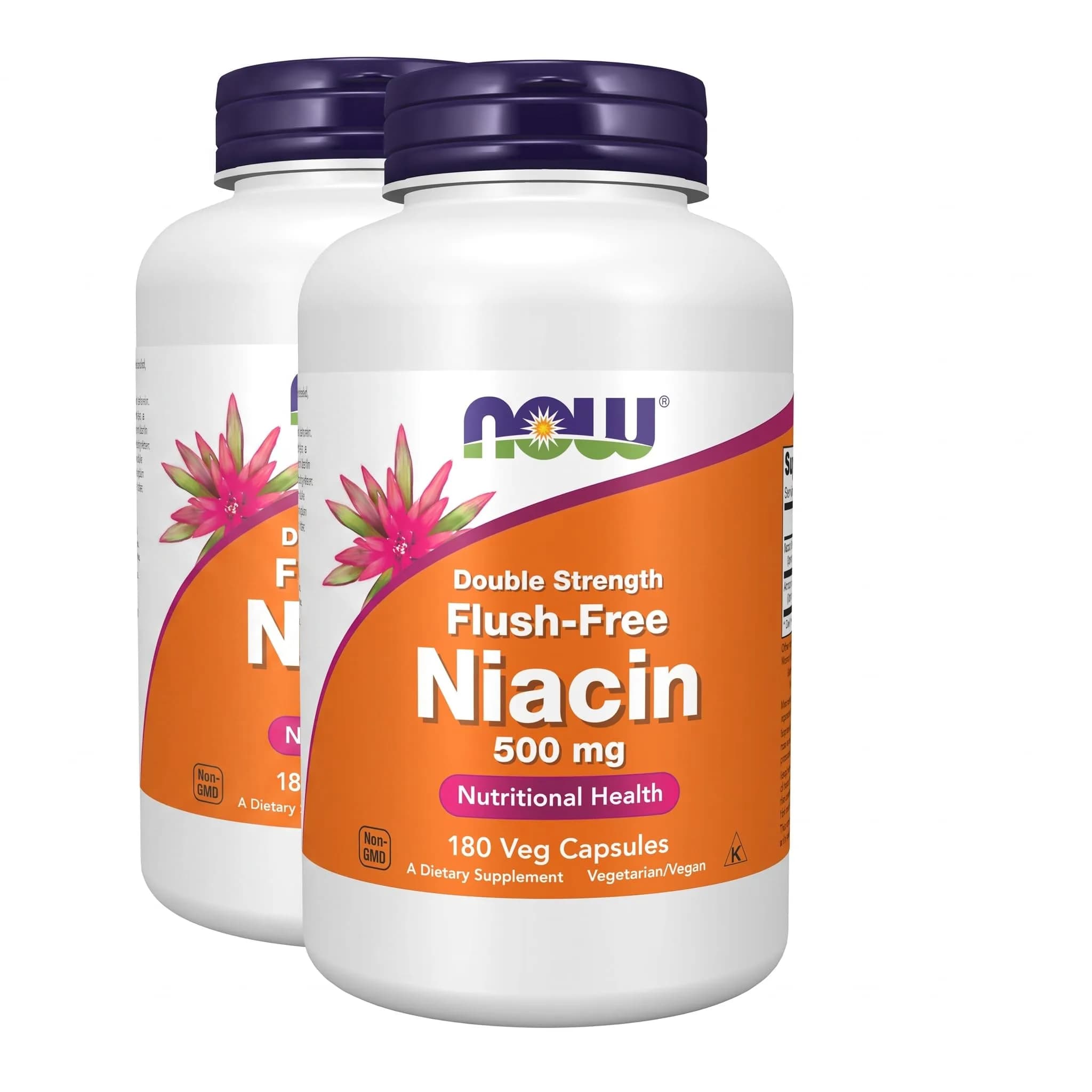 NOW Foods Niacin (Vitamin B-3) 500 mg | Flush-Free, Double Strength, 180 Veg Capsules (Pack of 2) - main product image