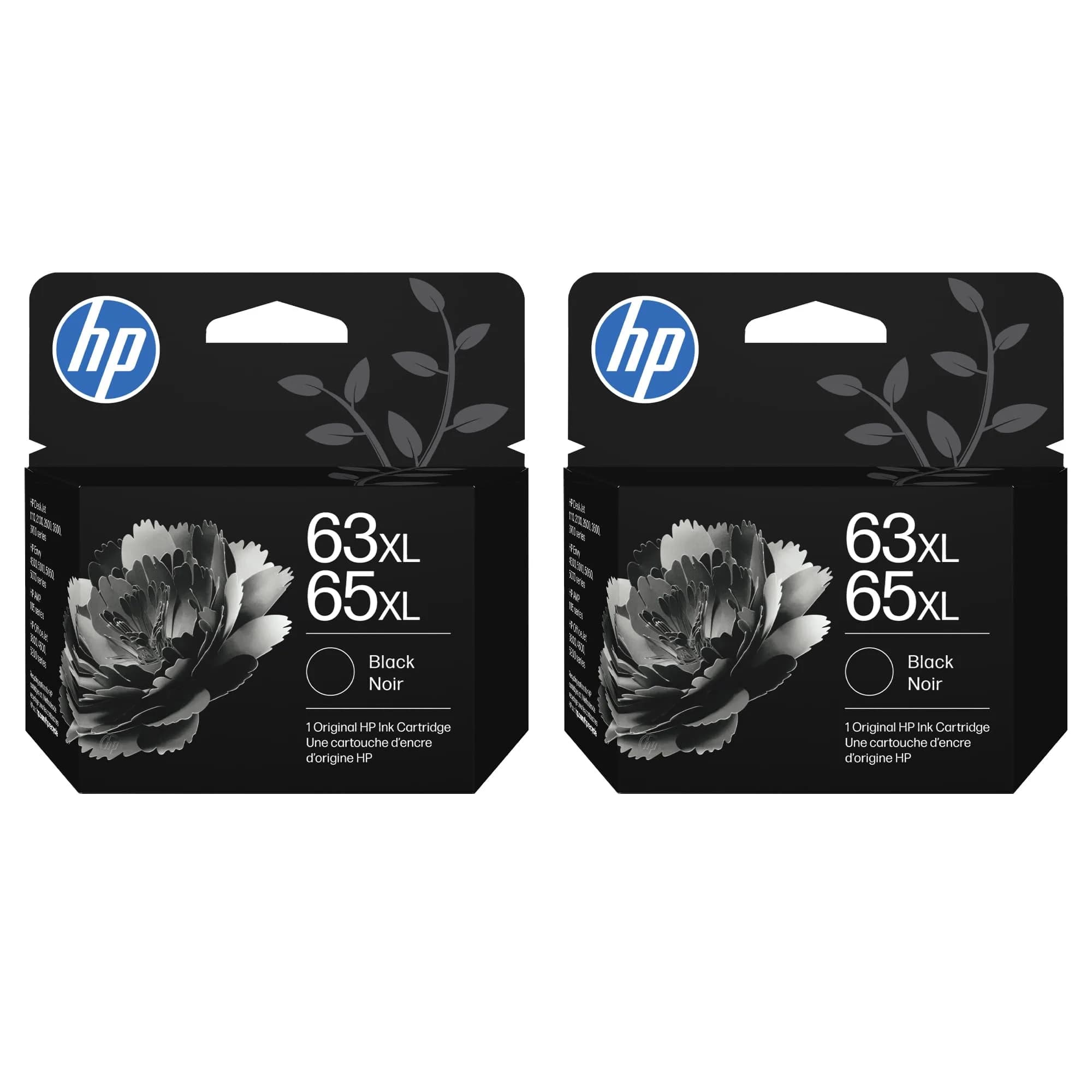 HP 63XL / 65XL Black High-Yield Ink Cartridge 2-Pack | Fade-Resistant Documents - main product image