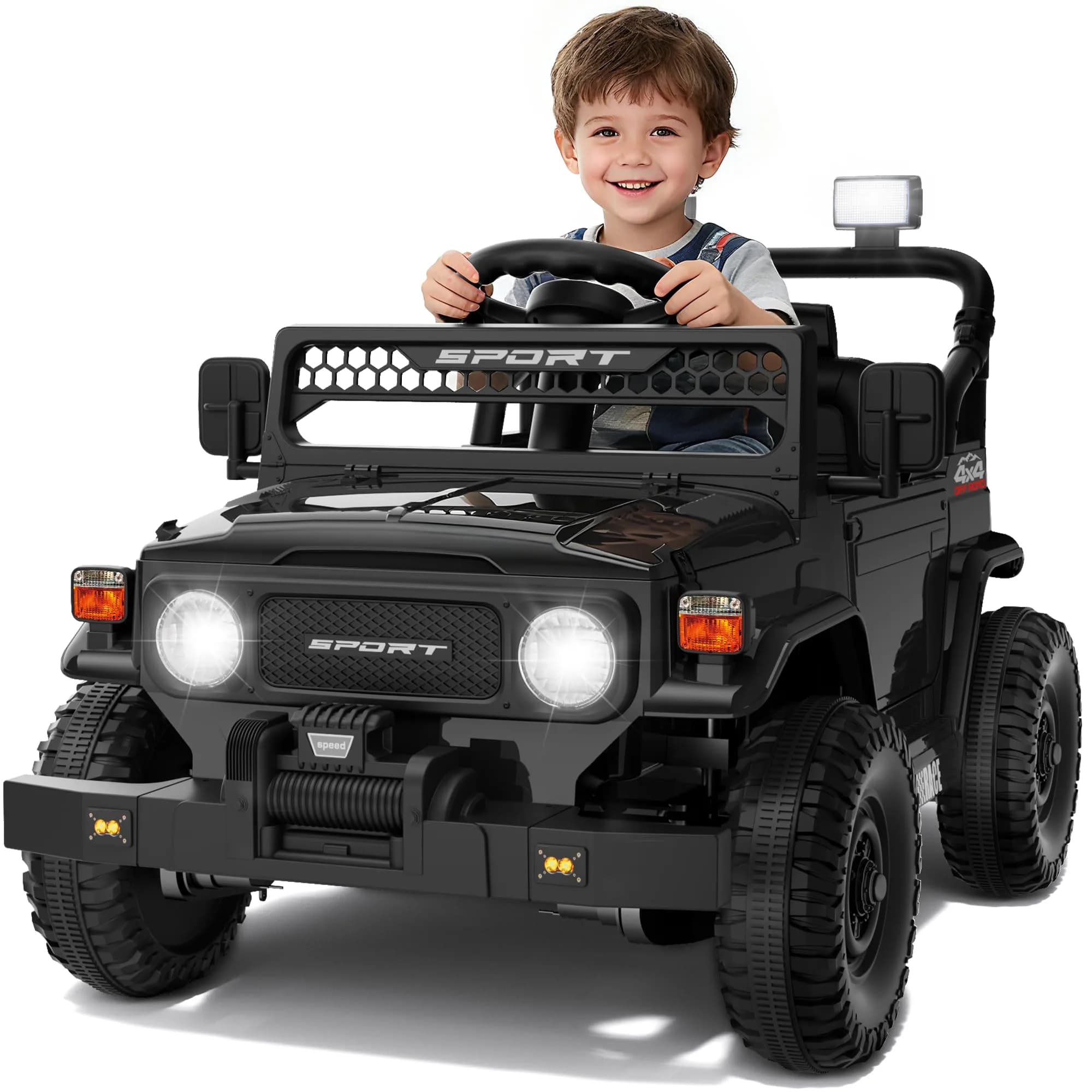 YunTopKids Kid Car 12V Ride On Toy with Remote Control Black | All-Terrain, 7Ah Battery, Ages 37-60 Months - main product image