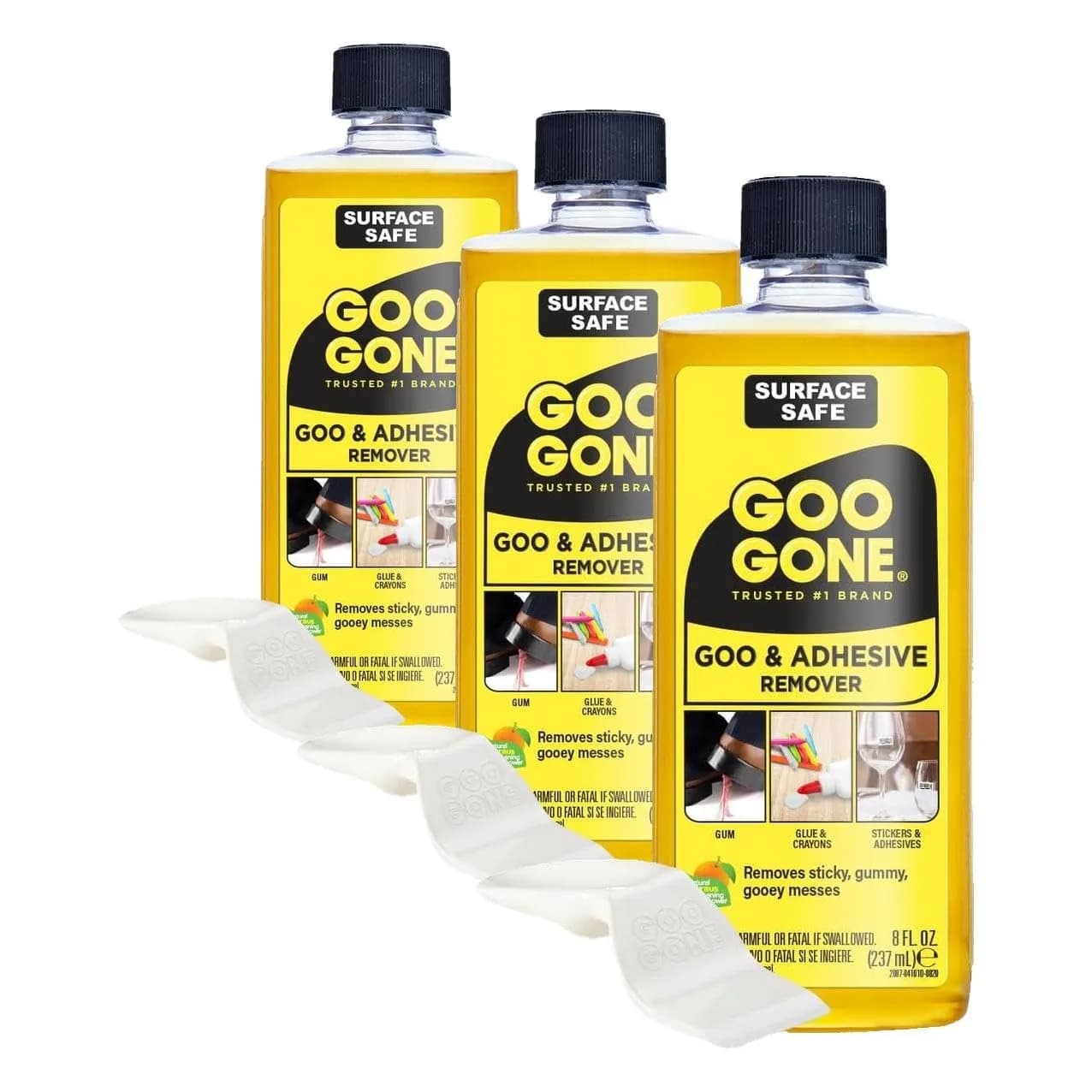 Goo Gone Original Liquid 8 Fl Oz (Pack of 3) Surface Safe Adhesive Remover for Stickers, Labels, Residue, Tape, Chewing Gum, Grease, Tar, Crayon, Glue