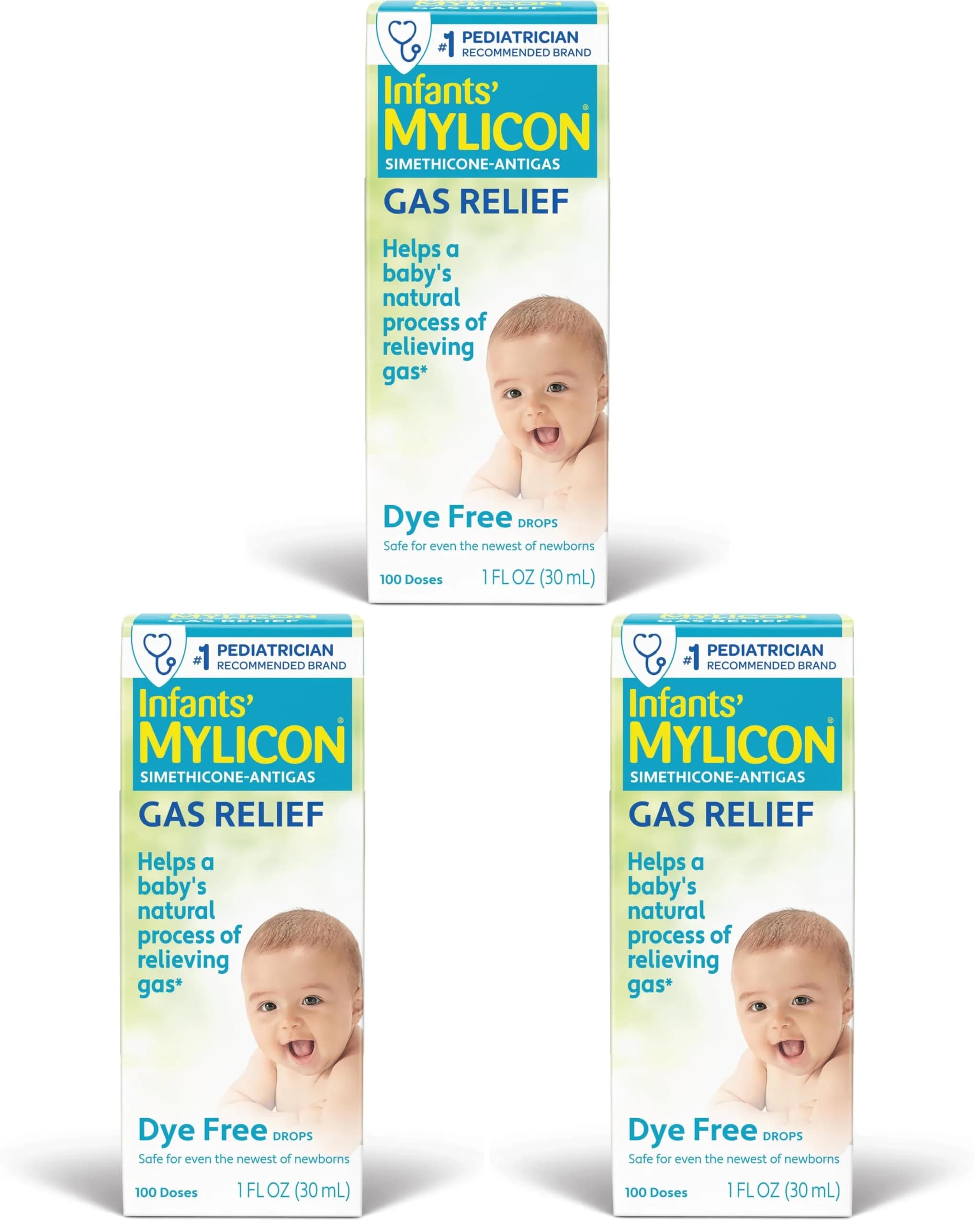 MYLICON Infants Gas Relief Drops for Babies, Dye Free Formula, 1 Fl Oz (Pack of 3) | Gentle Relief for Newborns - main product image